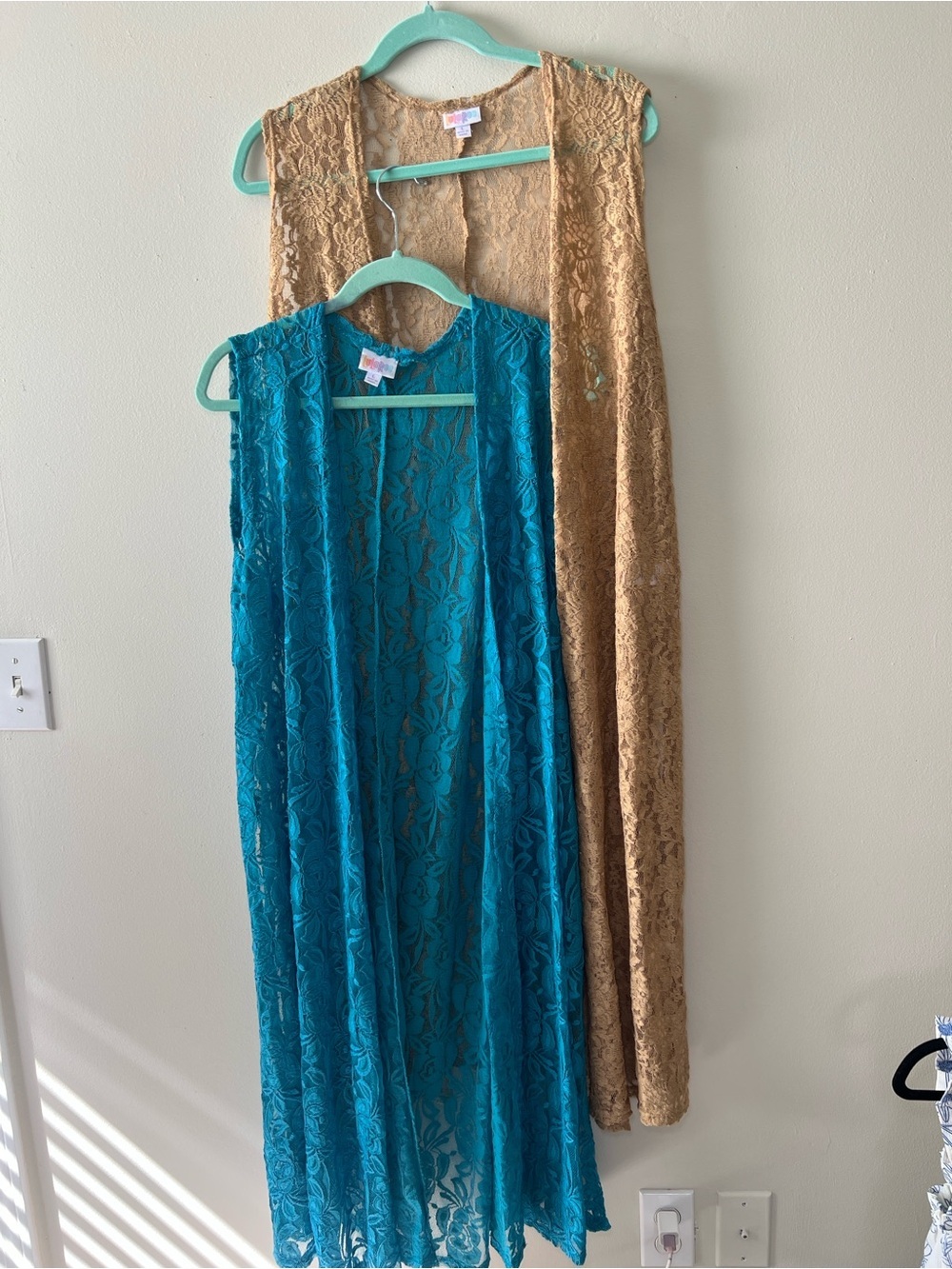 LuLaRoe Joy Lace Dusters Bundle of 2- Teal & Camel